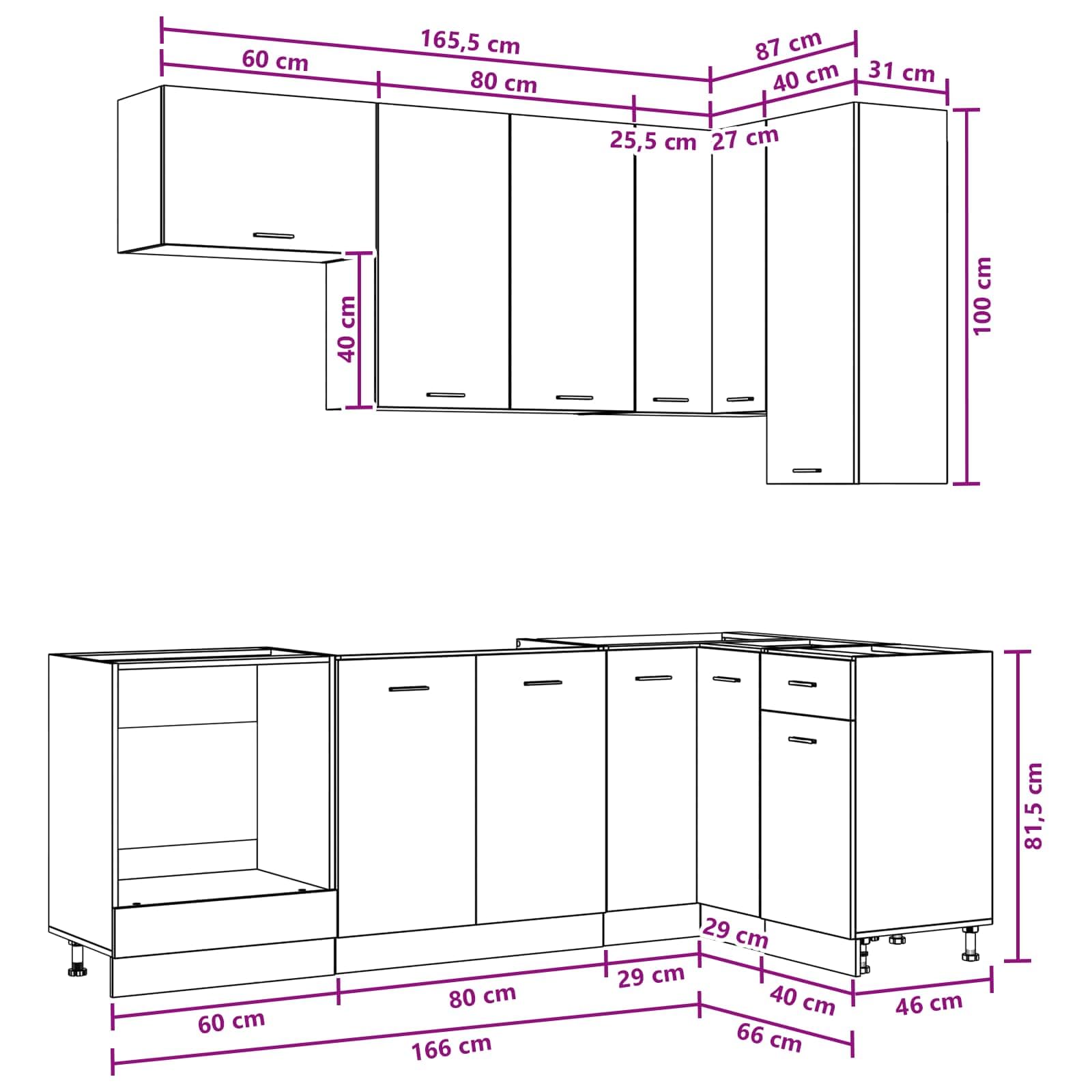 Hothingwell - Unidad de cocina (8 piezas) | Patas ajustables, fijación de pared incluida, diseño moderno, uso interior