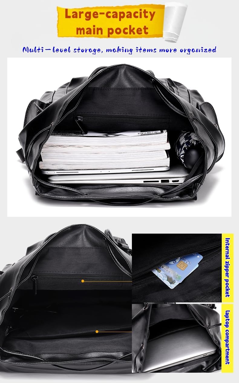 PU leather backpack, casual backpack men women. USB charging port. Suitable for work, commuting, traveling, etc. (Brown) - Image 7