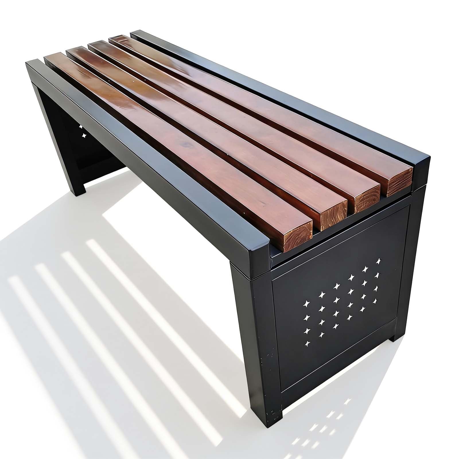 Banc de parc extérieur résistant aux intempéries avec assise bois et métal