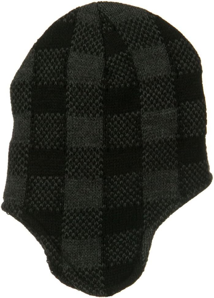 Buffalo Plaid Peruvian Beanie Hat - Charcoal Black