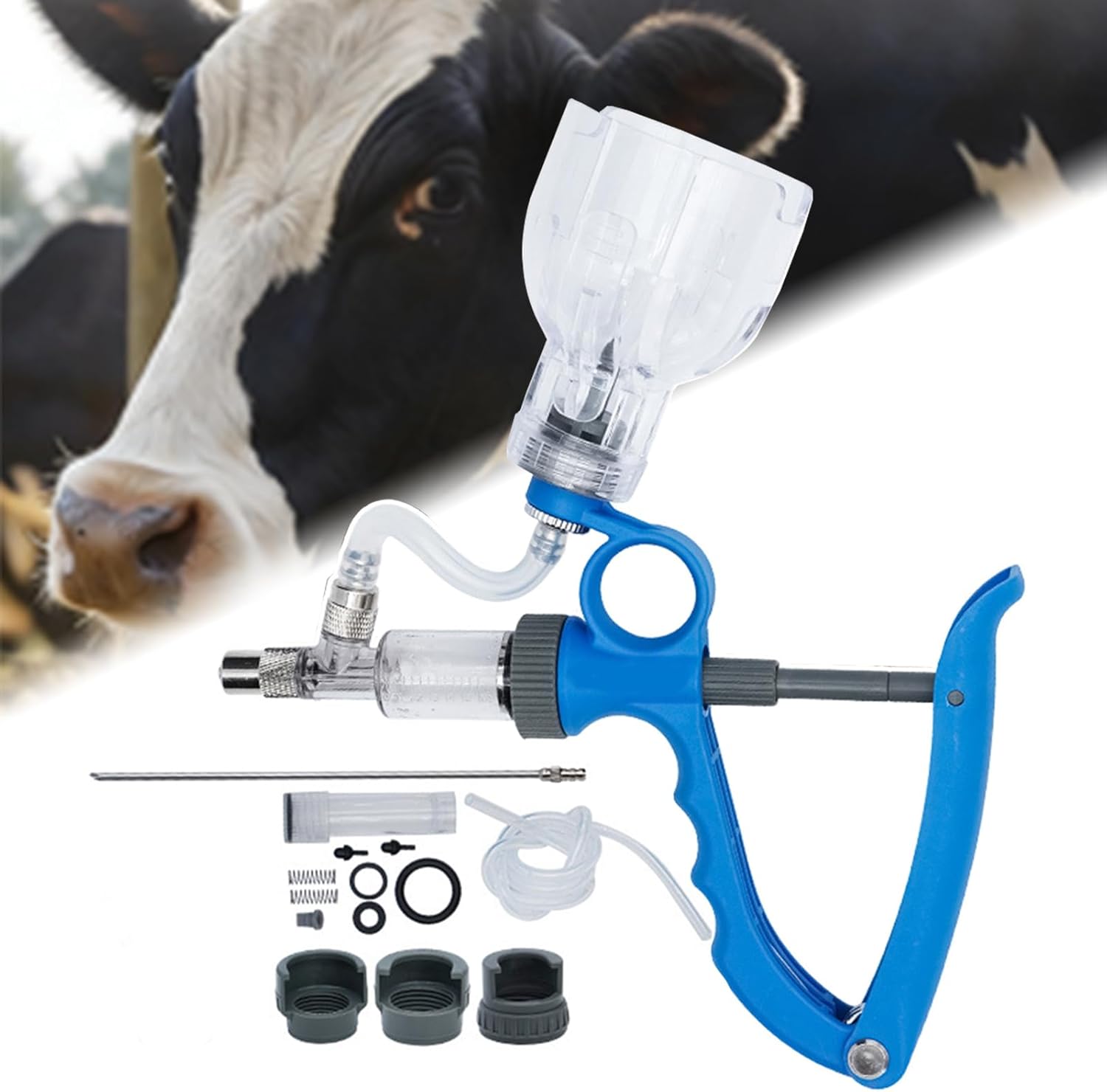 6 ML Livestock Continuous Drench Gun Veterinary Adjustable Continuous Syringe, for Pigs, Cattle, Sheep Equipments- (Blue-)