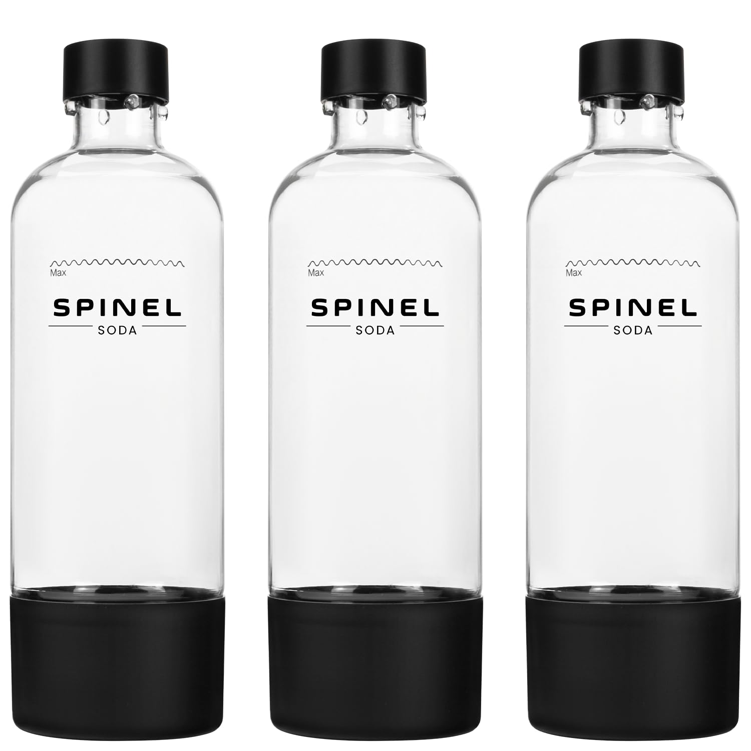 Spinel - Wassersprudler BubbleON schwarz, Mega Starterset, 3 Flaschen 1l, CO2 Kartusche 60l, Flaschenreiniger, 10 Metallstrohhalme, Pepsisisirup, 6 Pads Pulver