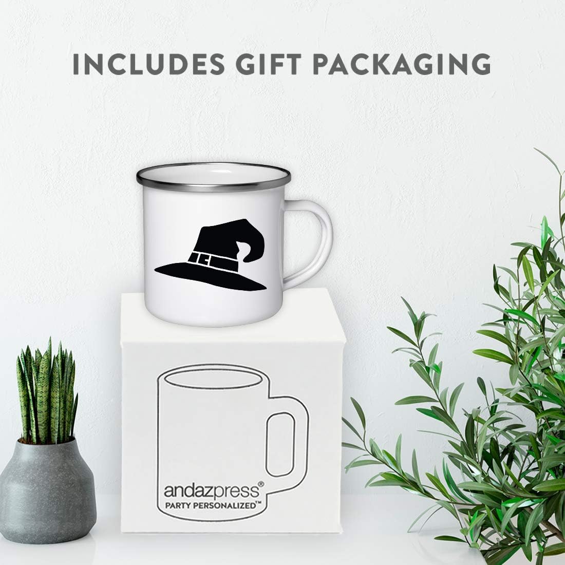Andaz Press Funny Halloween Rustic Farmhouse 11oz. Stainless Steel Campfire Coffee Tea Mug, Hat Graphic, 1-Pack, Birthday Christmas Ideas