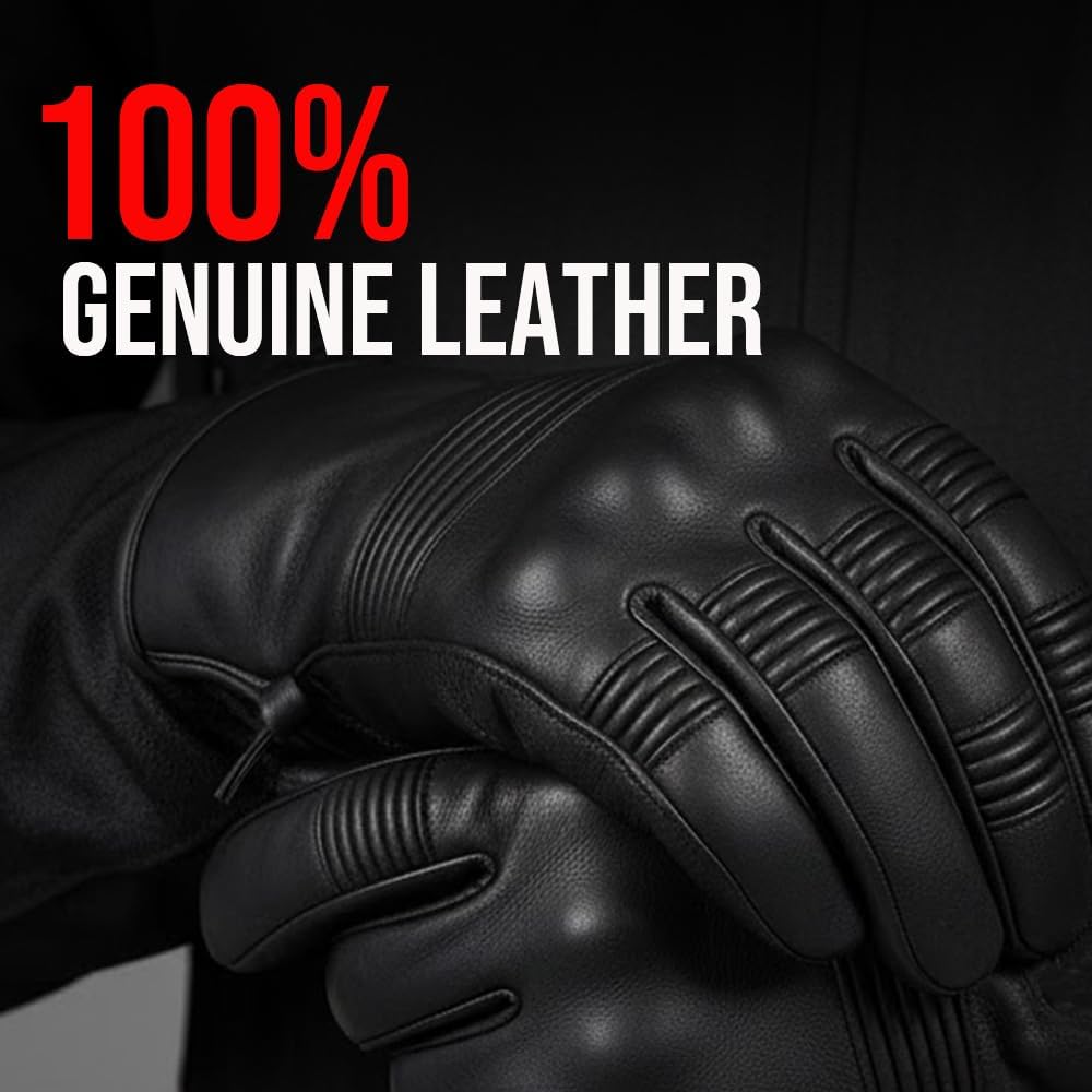 Jackets 4 Bikes Men's Motorcycle Leather Gloves - Cruiser Protective Premium Gloves with Gel Padding, Knuckle & Palm Protection for Street Riding Black L - Image 7