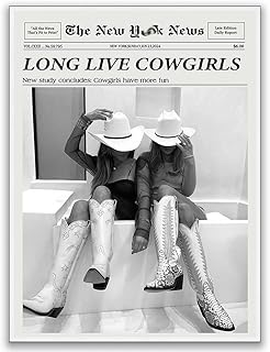 Coastal Cowgirl Wall Art Newspaper Print - Western Wall Art Vintage Bar Cart Dorm Retro Decor - Long Live Cowgirls Art - Black and White Wild West Western Cowgirl Poster 12x16in Unframed