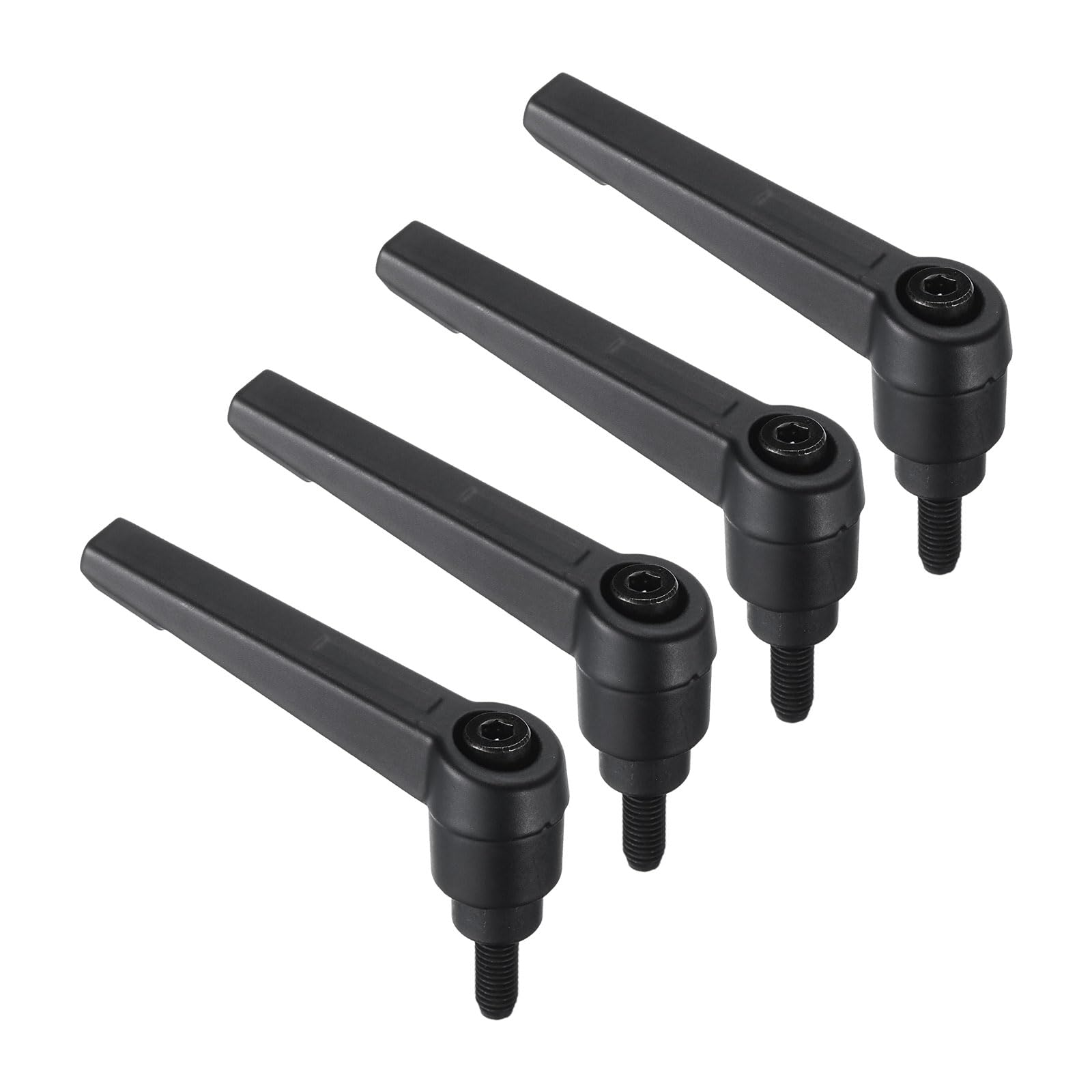 uxcell 4pcs Clamping Lever Handles, M5 x 16mm Black Oxide Carbon Steel Threaded Male Stud, Adjustable Handles Locking Quick Release Ratchet Push Button Bolt Knobs, Black