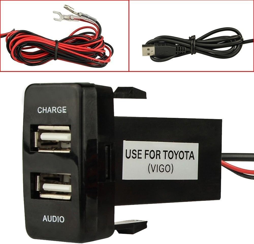 Dual Port USB Car Charger with Audio Socket USB Charging for Digital Cameras/Mobile Devices for Toyota
