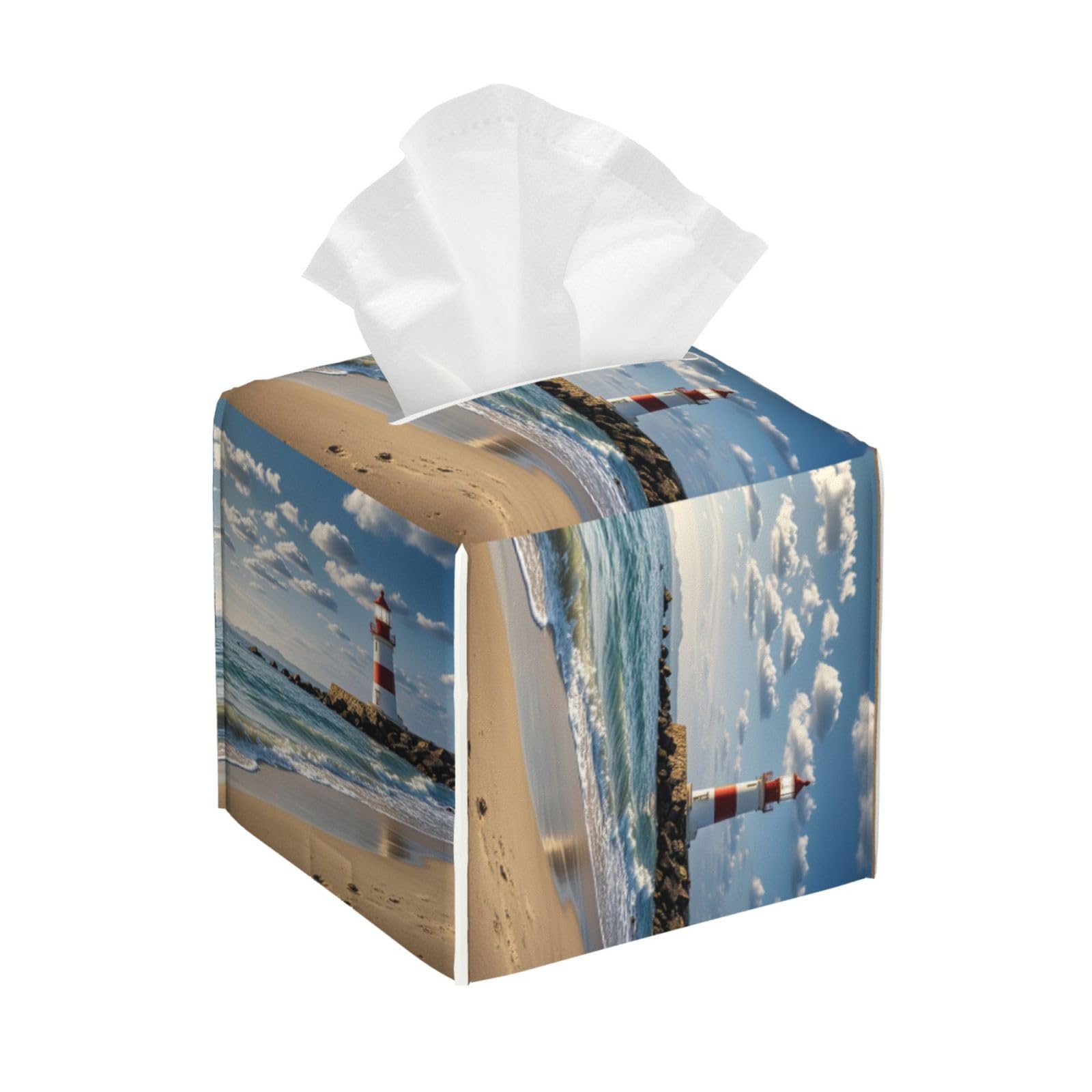 Sea Lighthouse Sandbeach Tissue Box Cover Square Cube Boxes