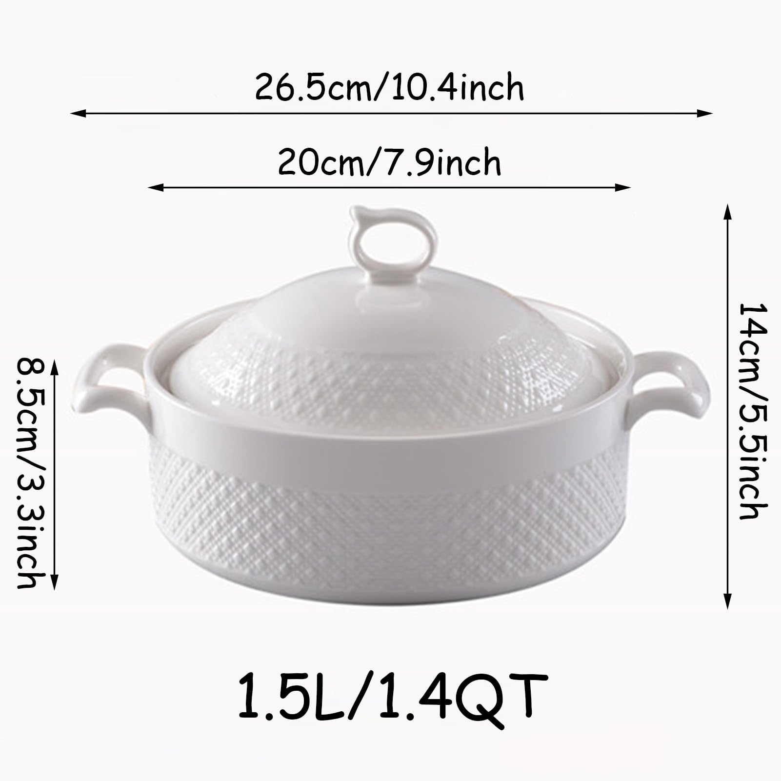 Ceramiczny garnek do duszenia, Mały miedziany garnek do zupy z pokrywką 2, l, biały, okrągły(White,1.5L/1.4QT)