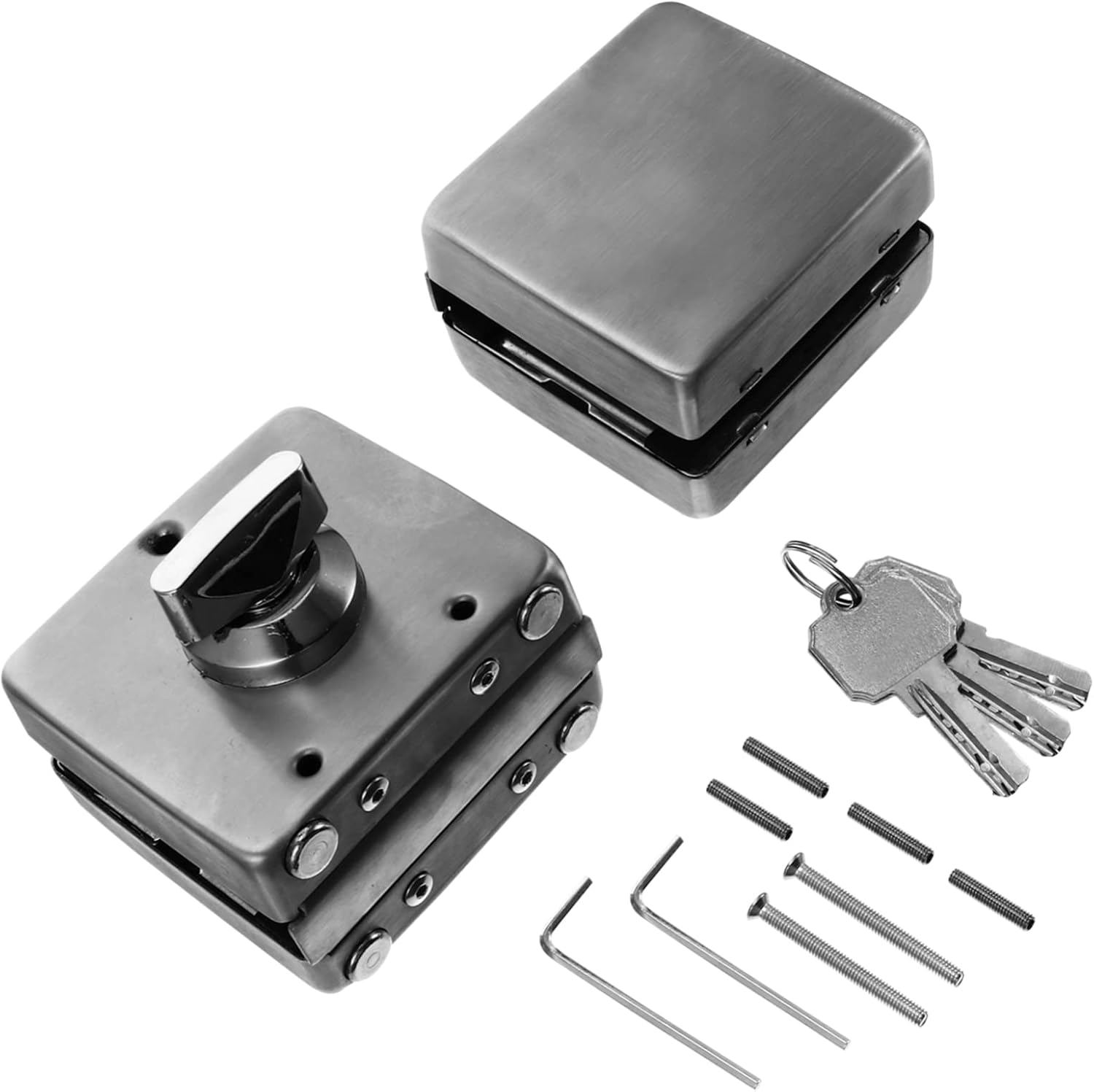 Lurrose Stainless Steel Glass Door Lock Frameless Locking System for Home Use No Drill Installation Stainless Steel Hasp