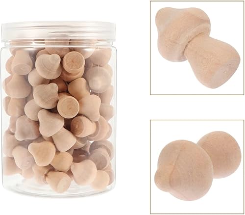 Miniatura 4 de Juego de 60 piezas de hongos de madera naturales sin terminar con formas de hongos, figuras de hongos, mini muñecas de madera para artes y