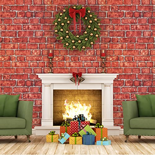 Coavas Brick Wallpaper 17.7X196.6 Inch Stick And Peel Paper Decorative Halloween Self-Adhesive Christmas Faux Brick Antique Printed Stick Paper Red Easy To Apply Red #TOP4