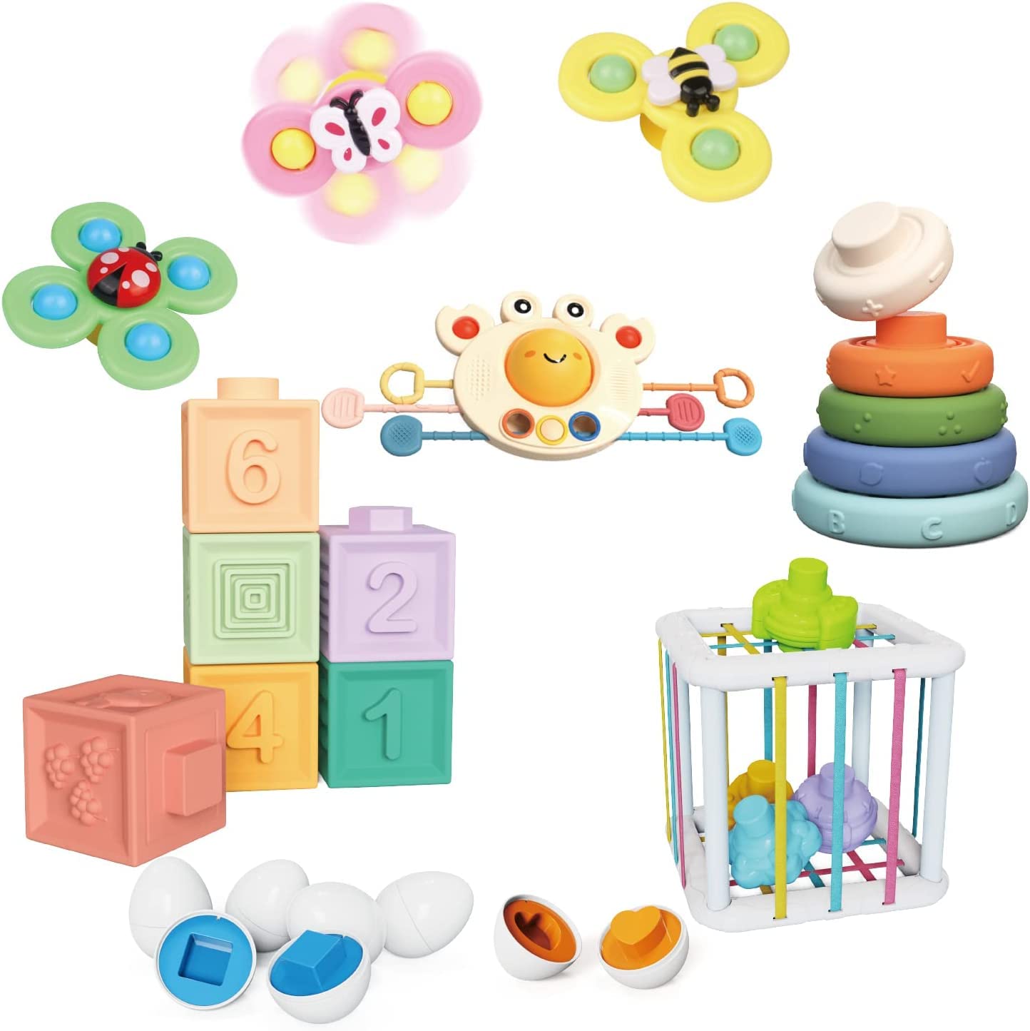 WeilimMontessori Toys for Babies Soft Stacking Building Blocks Rings Balls 6 in 1