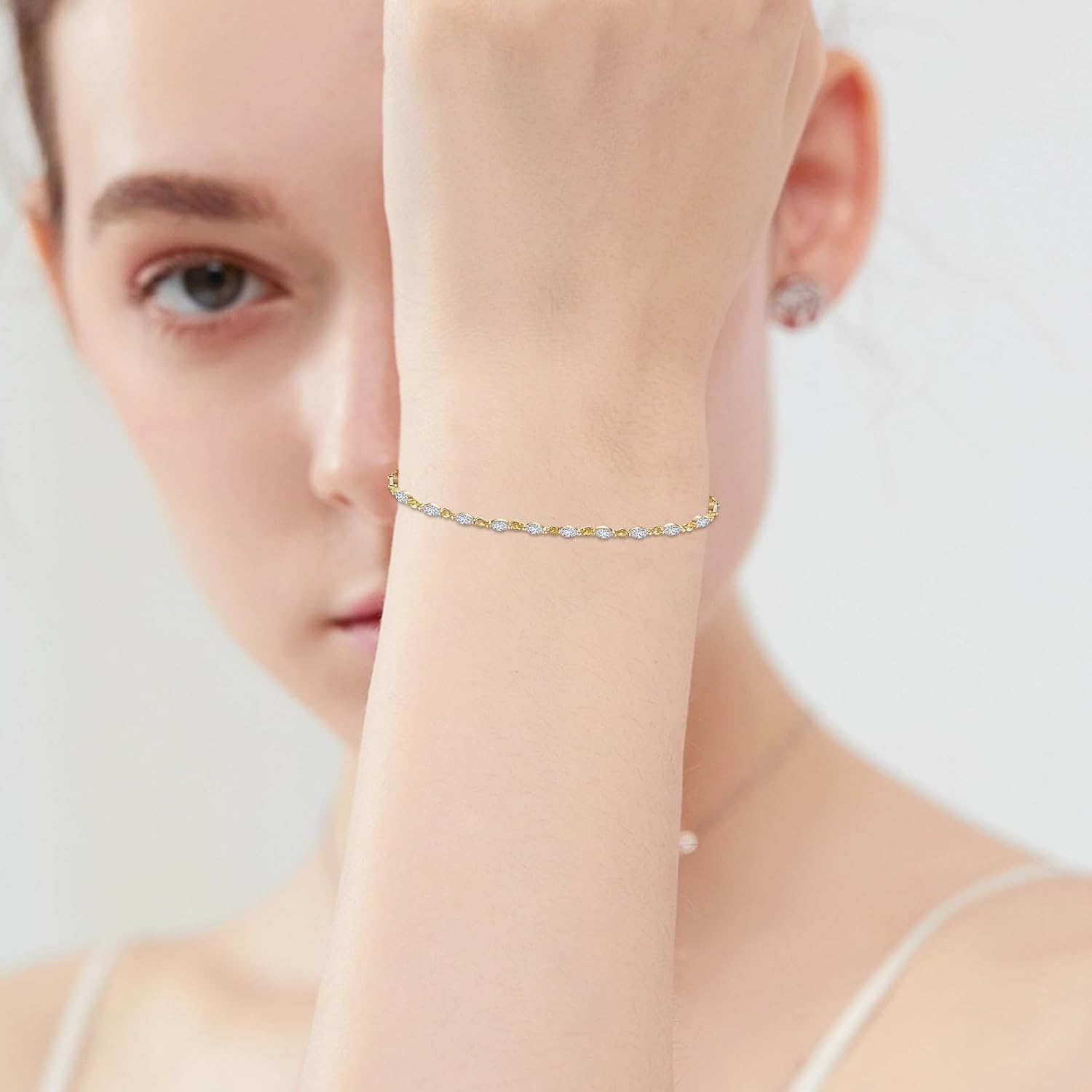 14K Gold Plated Tennis Cross Bracelet, Simple Butterfly Bracelet,Evil Eyes Adjustable Bracelet, CZ Station Paperclip Link Chain Bracelet for Women - Image 6