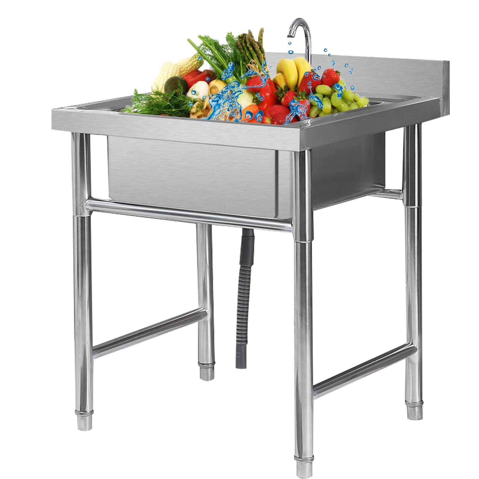 LMYSXAOZ Free Standing Stainless-Steel 1 Compartment Commercial Restaurant Kitchen Sink Set W/Faucet, Prep & Utility Workstation for Garage Catering Camping