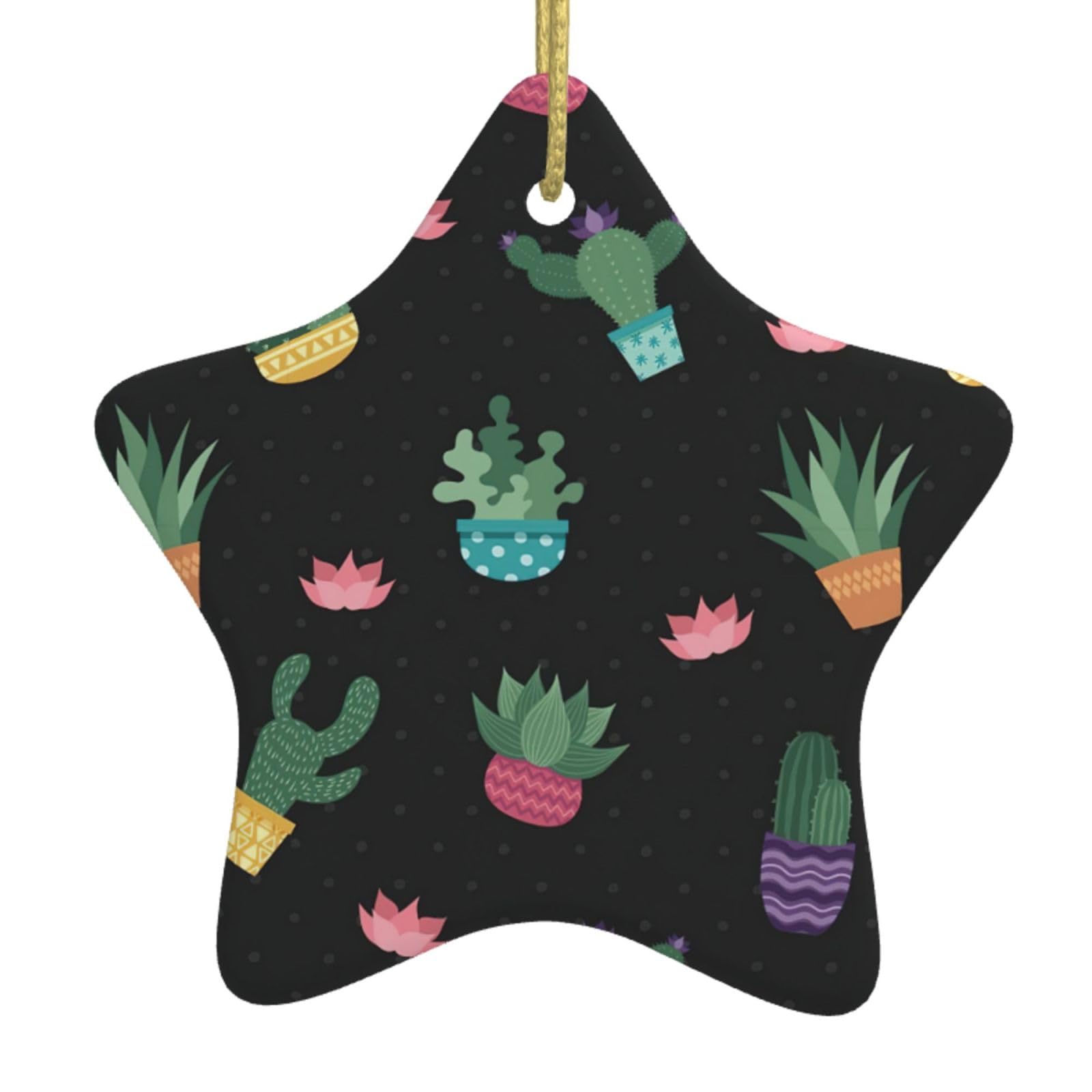 Nbtghga White Cactus.. Print Christmas Ornaments, Ceramic Hanging Ornament, Round Shape Decorations
