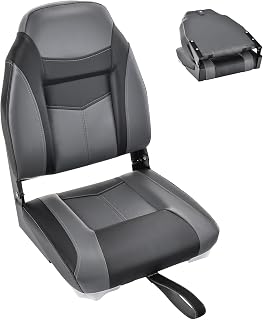 HOMASIS Asiento plegable para barco, silla acolchada con respaldo alto, silla de control impermeable con correa de fijación, 44,5 x 50 x 60 cm (negro y gris individual)