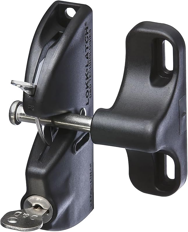 National Hardware LokkLatch Pestillo de puerta con llave, polímero, ajustable, negro | Pestillo con llave y componentes de acero inoxidable, rango de espacio de 4-9/16 pulgadas, apto para puertas de madera, metal y vinilo
