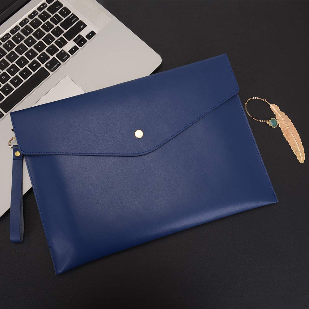 Wonderpool A4 Bolsas Documentos Sobre de Cuero - liviana Sobres Funda Portafolios Multifunción Para Papel Papelería y Estuche Tableta, PC Organizadoras Soporte (Azul)
