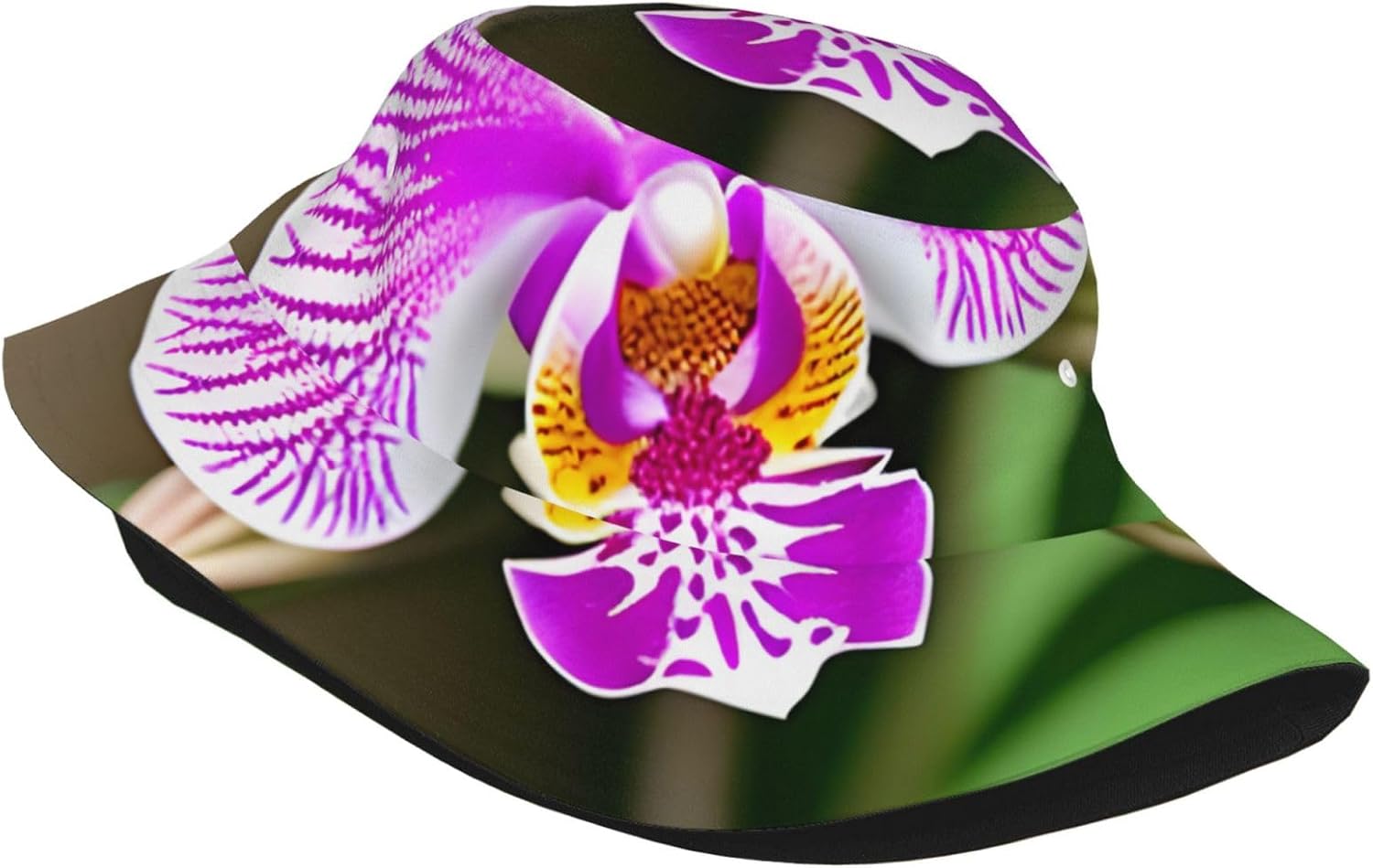 Orchid Print Sun Hat Outdoor Fisherman Cap Summer Bucket Hat Beach for Men Women Black
