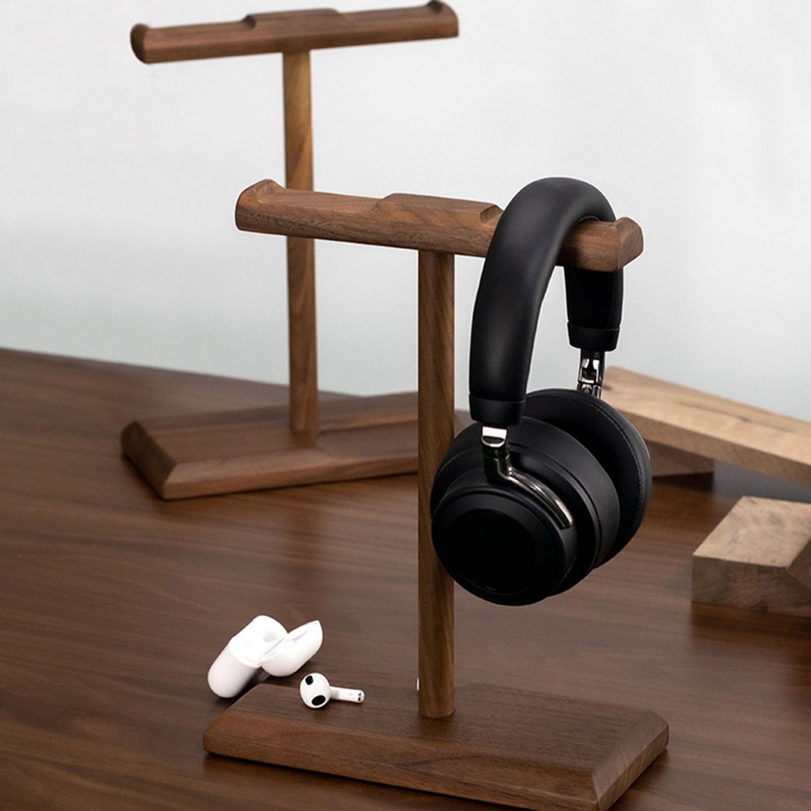 Supporto For Cuffie/supporto For Cuffie Da Tavolo, Realizzato In Legno, Presenta Un Design A Doppia Scanalatura, Supporta Un Carico Fino A 10 Kg, For Studi Di Registrazione