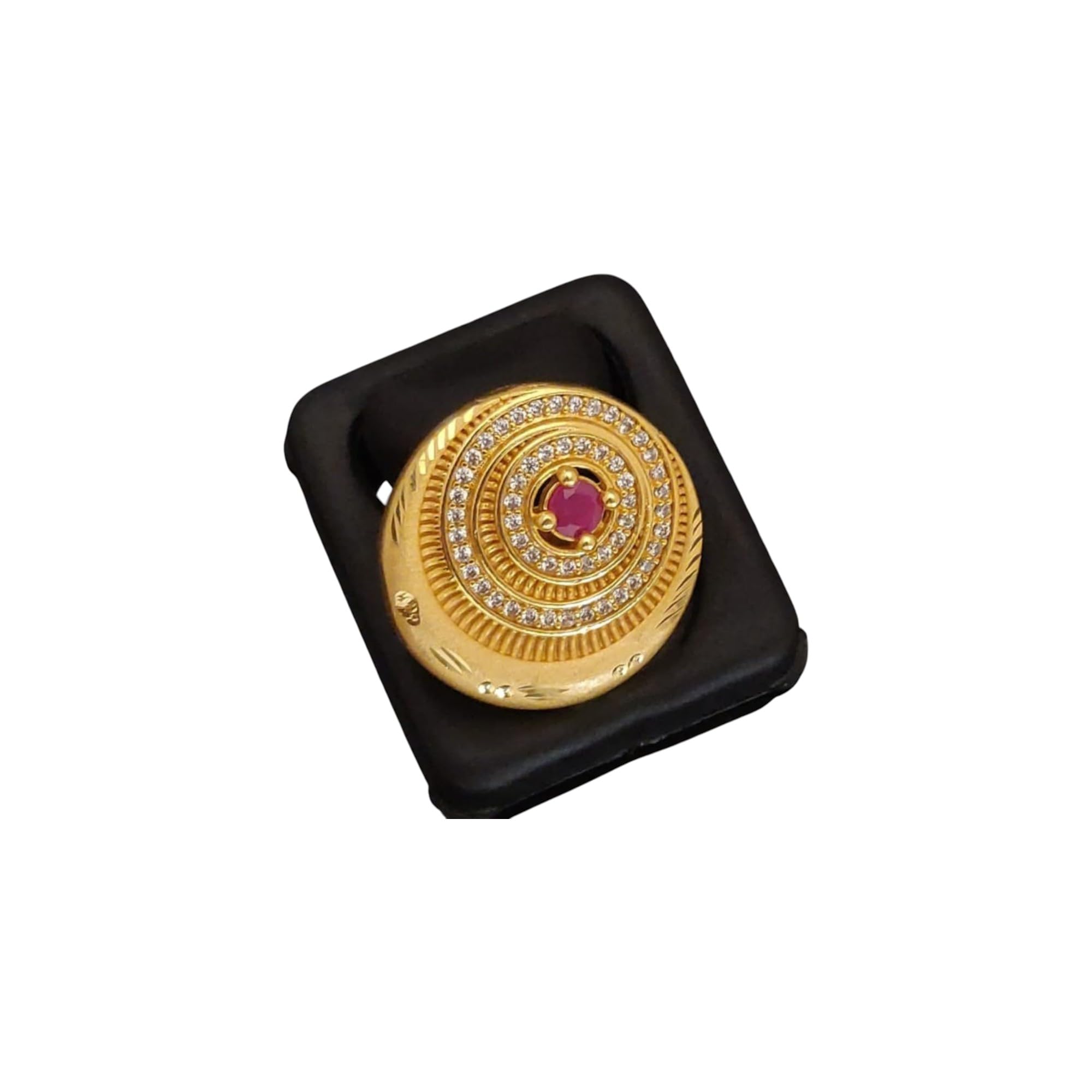 Gold Plated Round Adjustable Ring with Ruby Center Stone & American Diamonds | Traditional Cocktail Ring for Women & Girls (FORMING FREE RING-120-D-74)-image-8