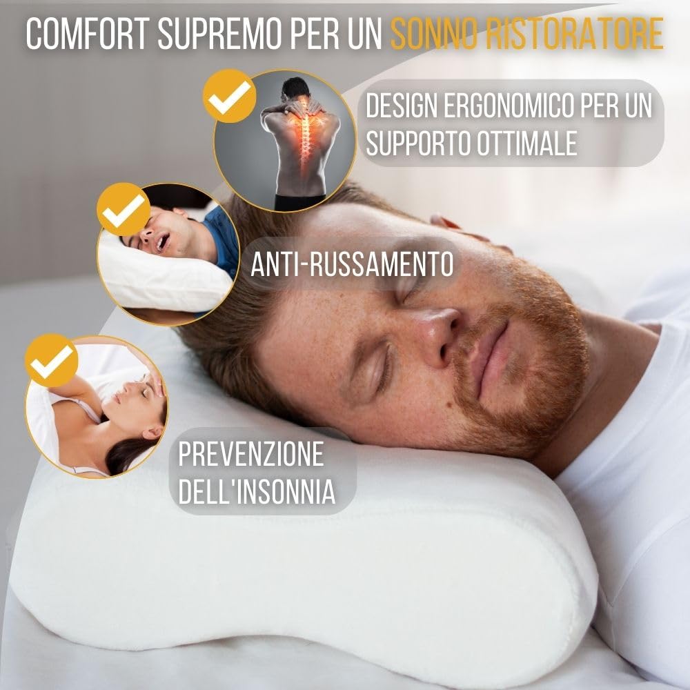 Cuscino Cervicale Memory Foam Made In Italy - Doppia Onda, Federa Aloe Vera, Antiacaro - Per Dormire E Viaggiare - Foto 3