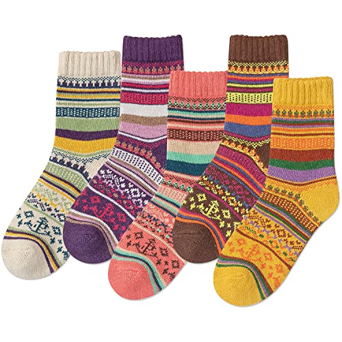Image of IIG 5 Pairs Women's Vintage Style Thick Wool Warm Winter Crew Socks
