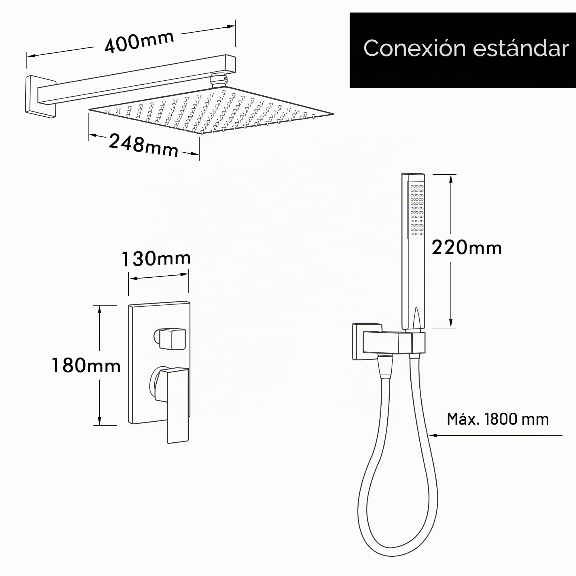 KES Sistema de Ducha Empotrado Conjunto 3 Modos de Salida de Agua Columna Ducha 25 cm Duchas de Baño Columna Incluida Válvula Empotrada Ducha Manguera de Ducha Baño Pulido, X6230-CH