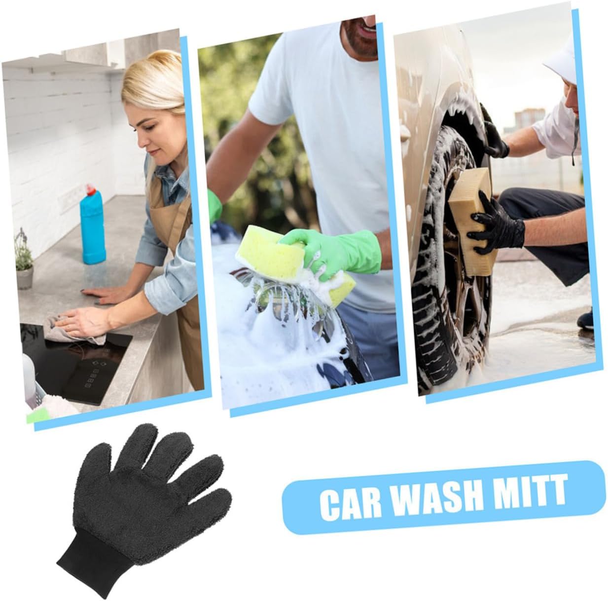 GARVALON 1pair Car Cleaning Gloves Dual-Sided Fleece Wash Gloves for Vehicle Cleaning Ultra-Absorbent and Scratch-Resistant for Daily Use
