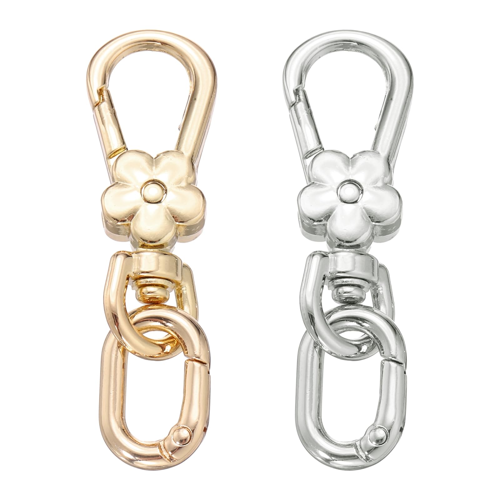 sourcing map 2 Pcs Metal Keychain Clip Swivel Lobster Claw Clasp Quick Release Oval Ring Detachable Double Opening Snap Hooks for Jewelry Making Crafts Backpack Bag Lanyard, Light Gold/Silver