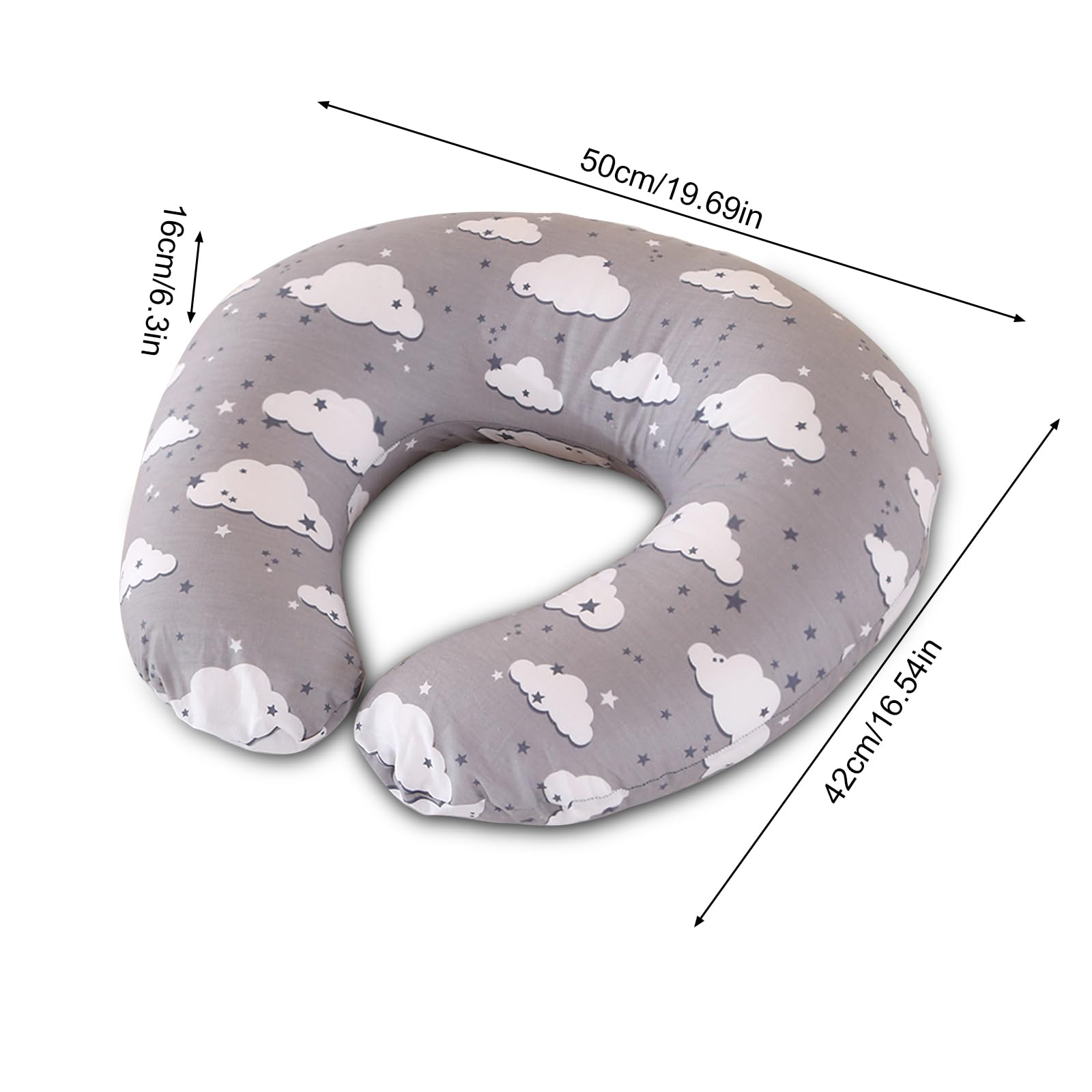 SHANNA Coussin d'allaitement en Coton, Coussin de Grossesse Multifonctionnel pour Maman et Bébé, Remplissage en Fibres, Soutien Ergonomique (Motif 2 Nuages et Étoiles)