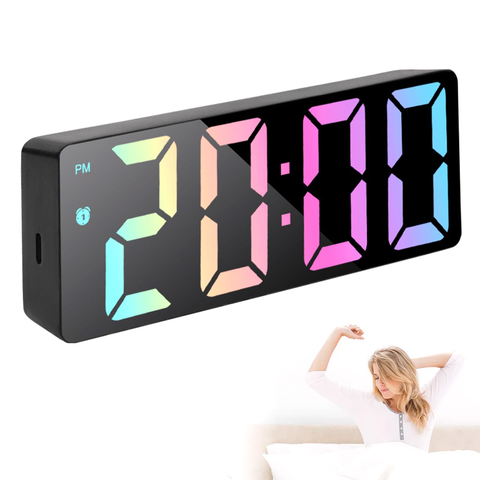 PLUSHCEWT Digital Alarm Clock,Battery Powered Smart Alarm Clocks Bedside for Bedrooms Office,LED Electric Kids Alarm Clock with Time Date Temperature Brightness Adjustable for Kids Heavy Sleepers