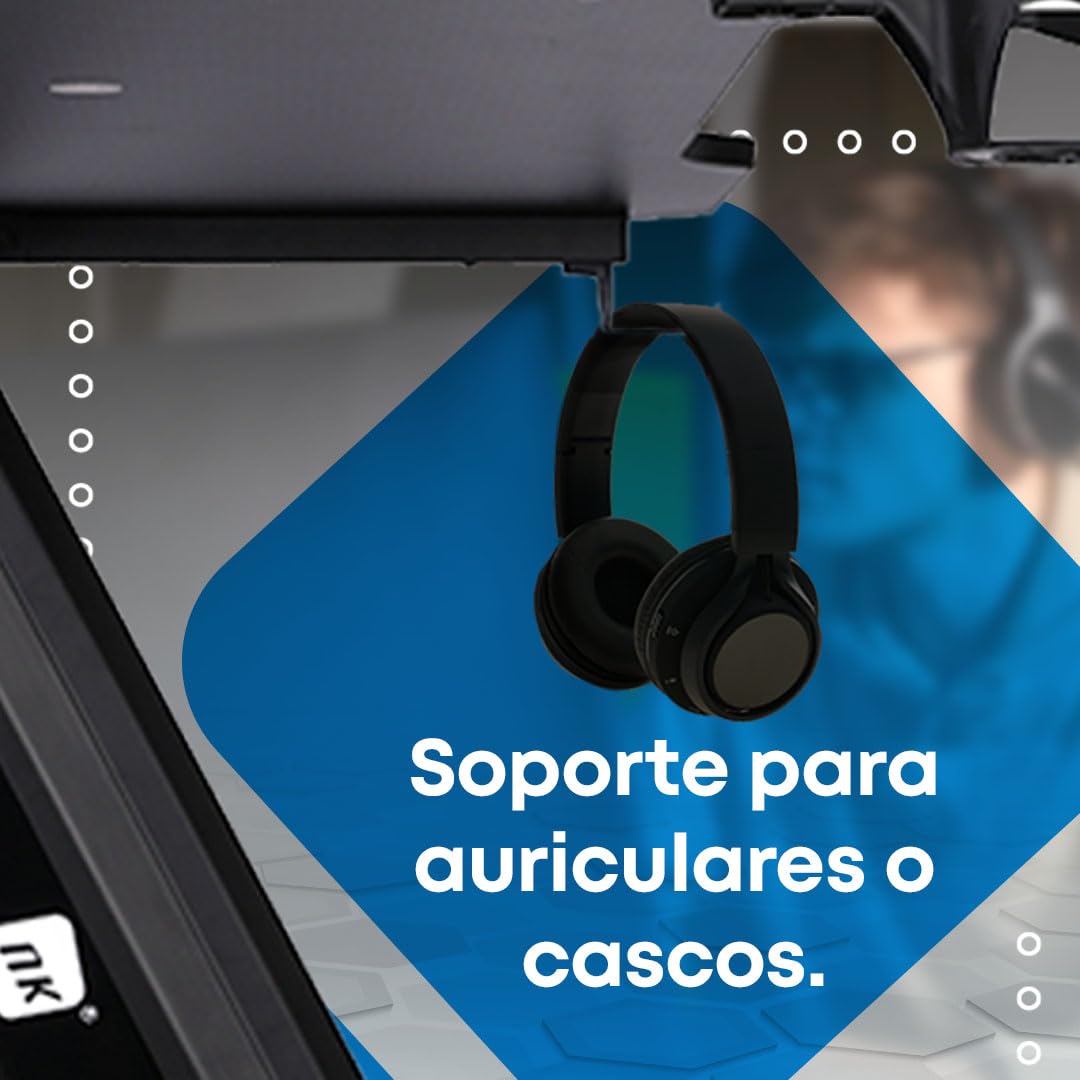 NK Mesa Escritorio Gaming con LED (120x60cm) - Portavasos y Botellas, Soporte Auriculares/Cascos, Gestión de Cables, Gaming Desk, Tabla 1.5cm (Resistencia) Peso Máximo 100kg (Blanco)