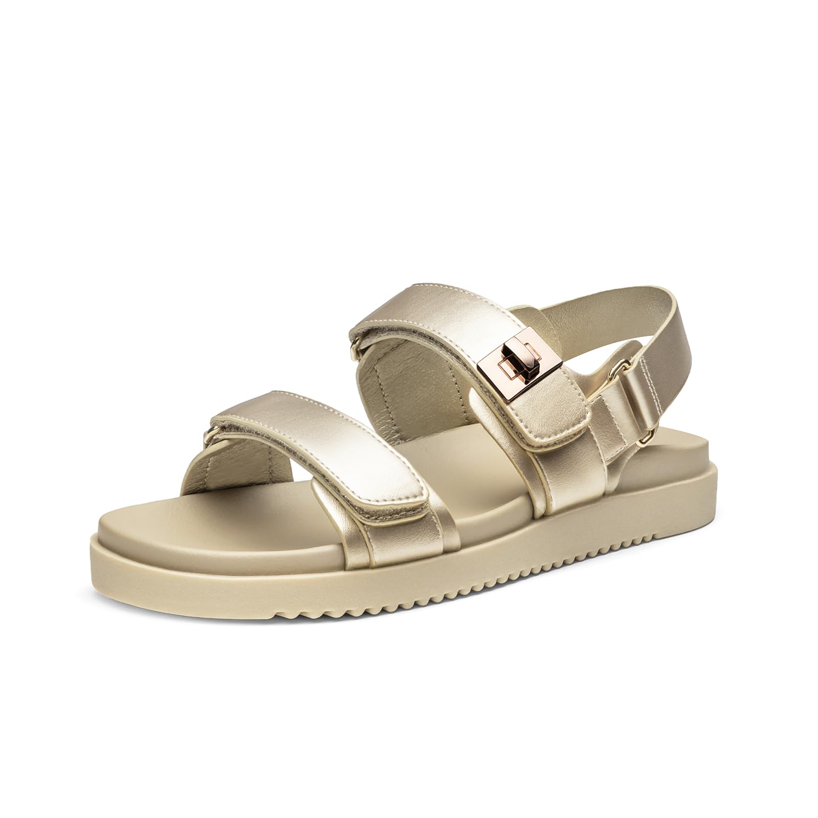 Rihero Gold Sandals for Women Dressy Summer Open Toe Slip On Ankle Strap Womens Sandals Comfortable Footbed for Walking Beach Work Shopping Party 7.5