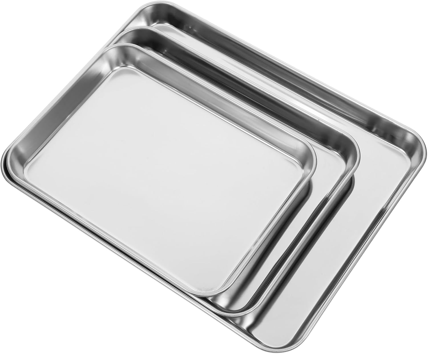 3pcs Multi-purpose Oven Baking Sheet Trays Stainless Steel Non-stick for Cookies Roasts Fish