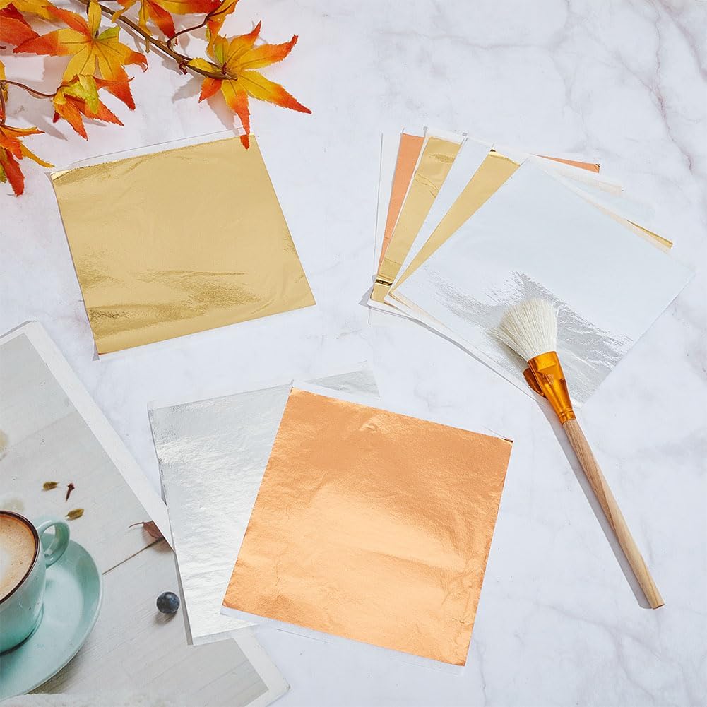WEBEEDY 300 PCS Gold Leaf Sheets 3 Colors Leaf Paper Gold Foil Sheets for Arts Decoration DIY Crafts Resin Painting Jewelry Making Home Decor,5.5 x 5.5 inches/14 x 14 cm(Gold Silver Rose Gold)