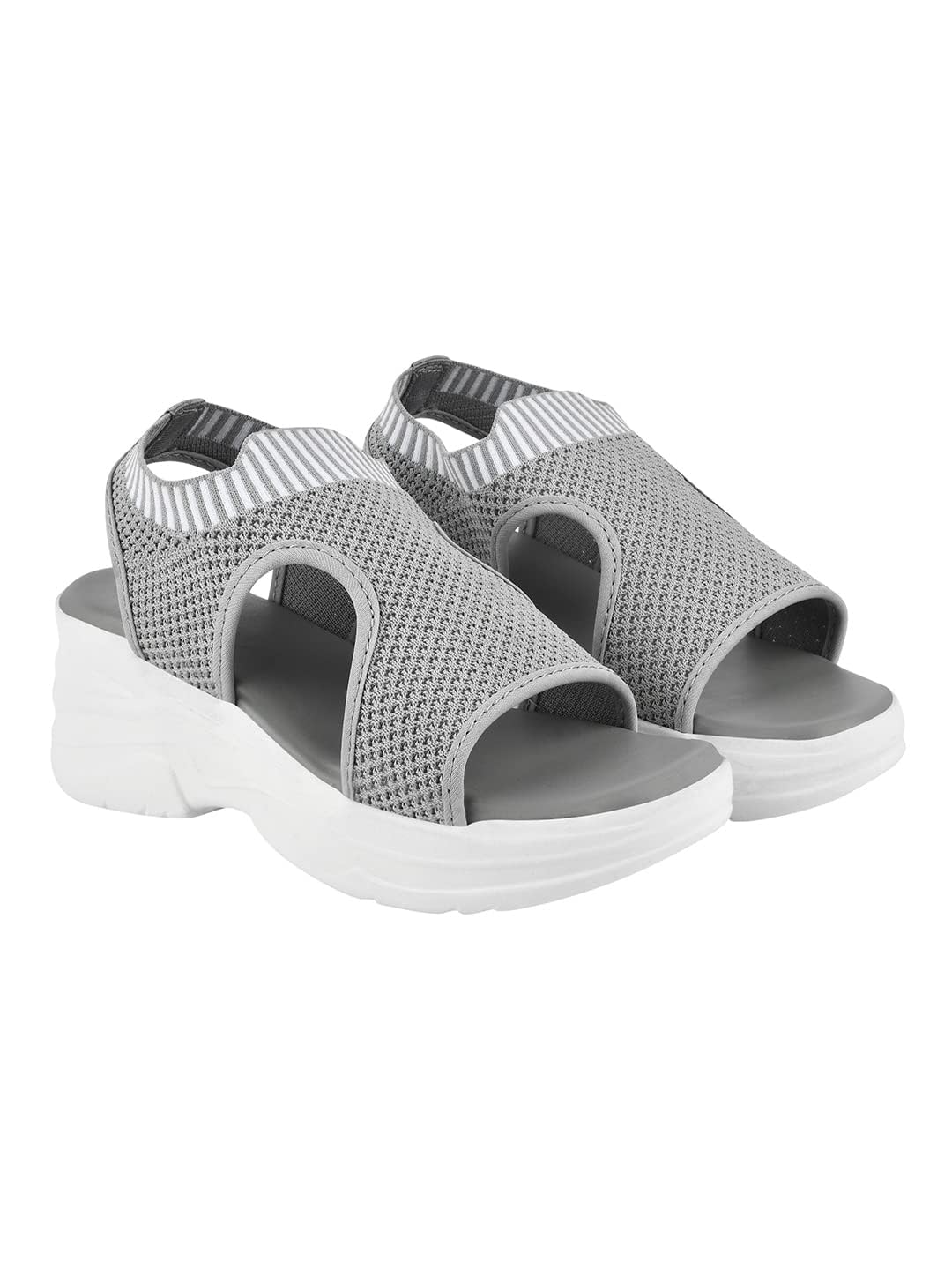 Pinky Store Women's Knit Platform Sandals, Open Toe, Striped Ankle Strap, Chunky White Sole.-image-16
