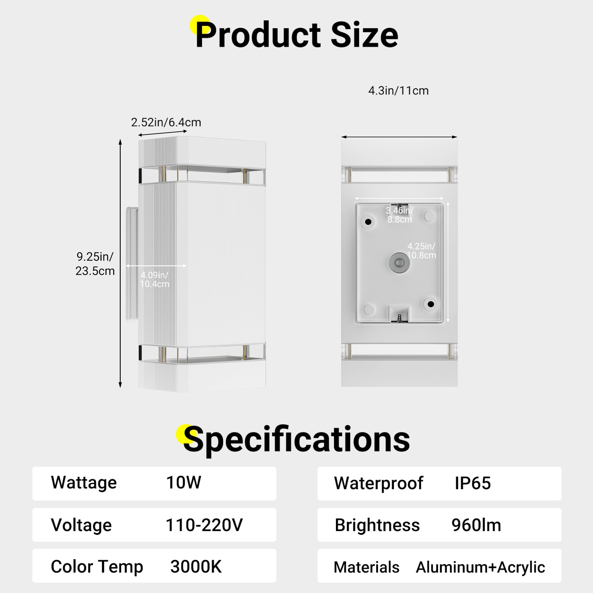 Aipsun LED Lampada da esterno, Applique da esterno GU10 Up Down 3000K bianco caldo | IP65 Applique per interni/esterni, balcone, giardino, garage e corridoio|Bianco