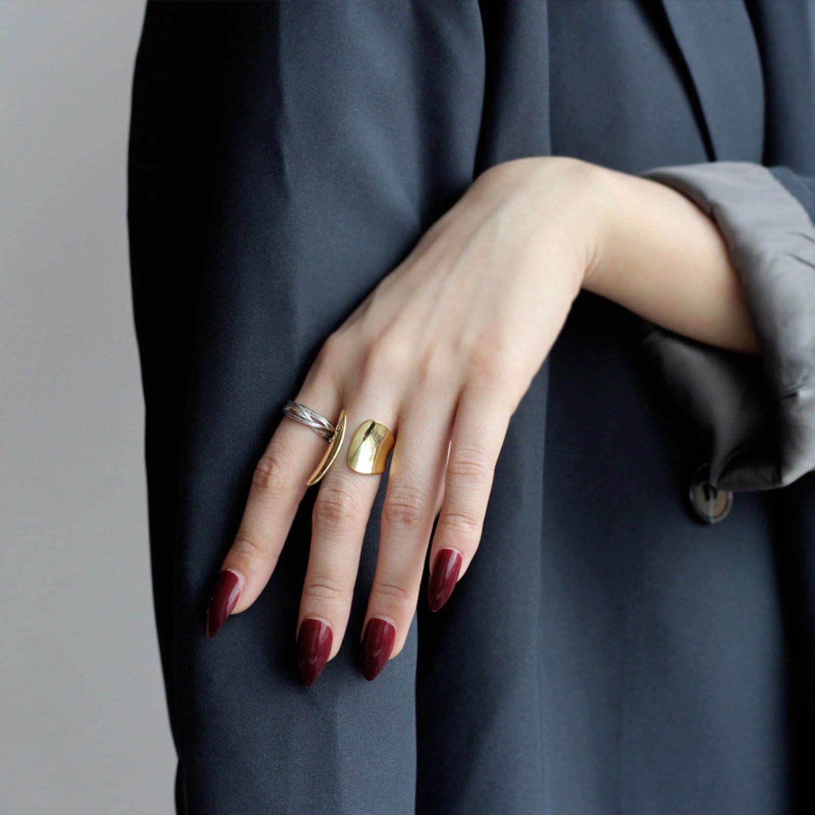 Anillo De Apertura De Superficie Lisa Hipérbole De Moda De Plata De Ley 925 Auténtica para Mujer, Joyería Fina para Fiesta De Boda