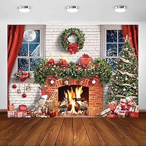 Avezano Toile de fond pour cheminée de Noël, arbre de Noël, guirlande de lune, décorations de fête familiale, fête prénatale, table de gâteau, accessoires de studio photo (2.1x1.5 m) 610JY1u5DUL. SS300