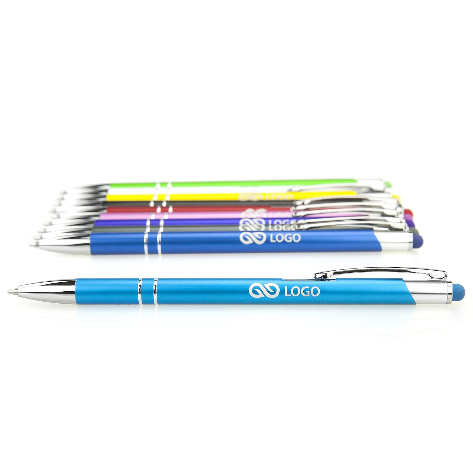 WPRO Metall-Kugelschreiber Olivia mit Touchpen 100 Stück | personalisierbar mit Logo & Gravur | farbig sortiert – idealer Werbeartikel für Firmen, Events & Messen
