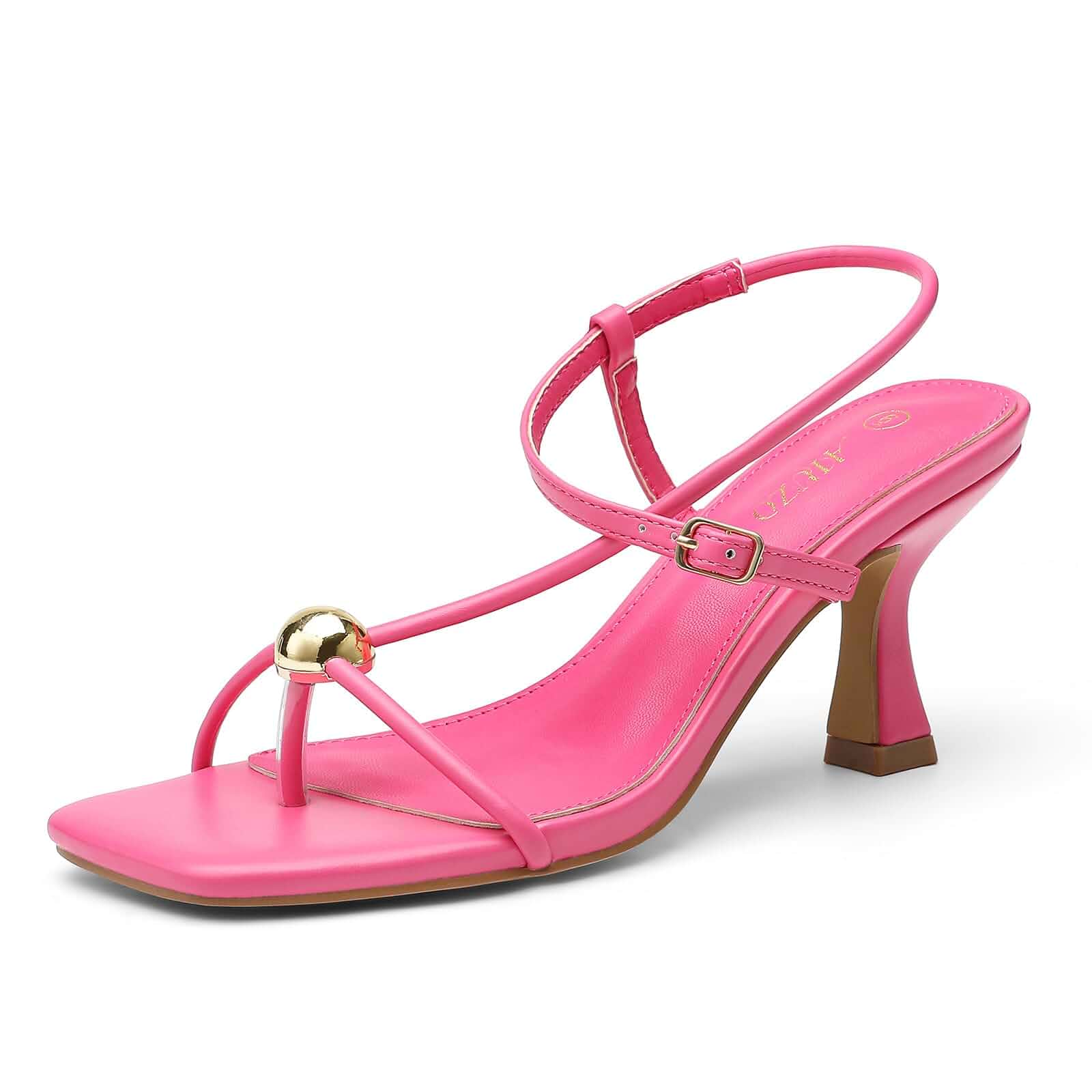 Square Open Toe Slingback Flip Flop Kitten Heels Sandals Ankle Strap with Gold Buckle, Strappy Dress Shoes for Party Dating Office Commute