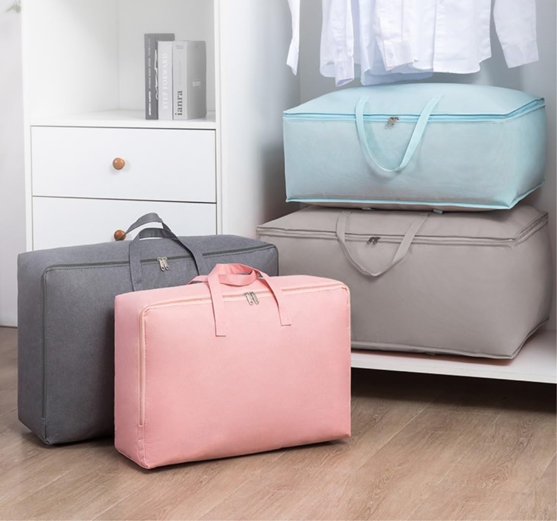 Storage Bag for Clothes Bedding Candy Colors Storage Bag with Handle Waterproof Heavy Duty Closet Clothing Organizer Storage Container(Grey,70 * 50 * 26cm)