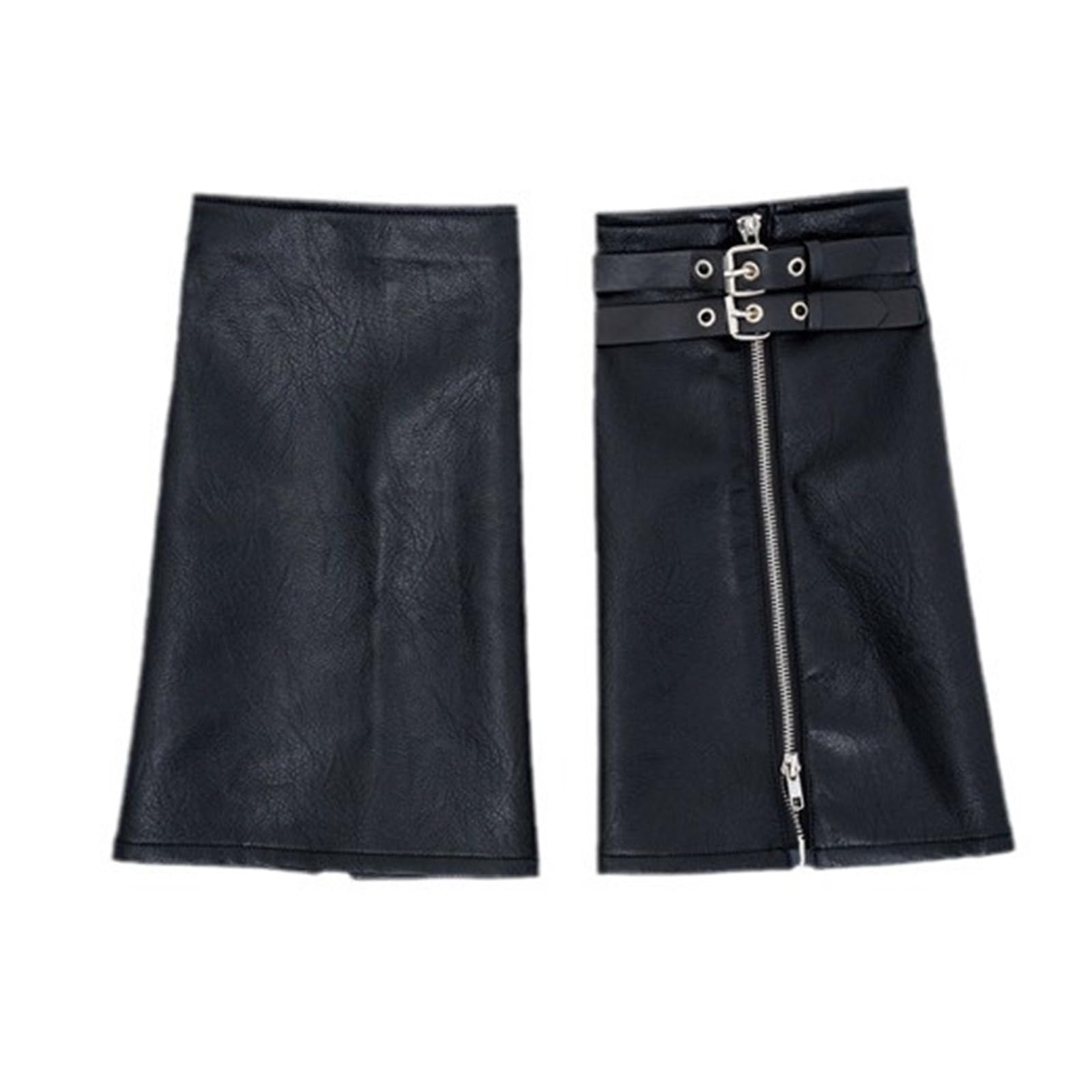 Y2K Jambières évasées en cuir PU noir punk avec ceinture à œillets et fermeture éclair pour femme