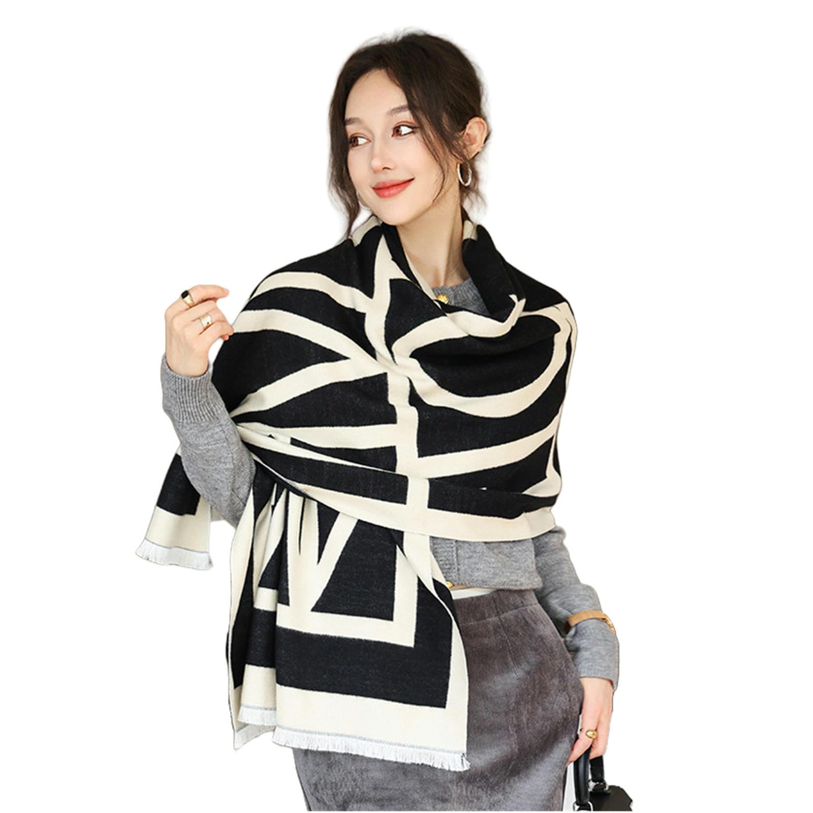 Sciarpa Donna Sciarpa da Donna Elegante per Inverno, Morbida E Calda, Sciarpa in Cashmere per Donne, Capispalla, Regalo Femminile 63 * 190 Cm-Nero