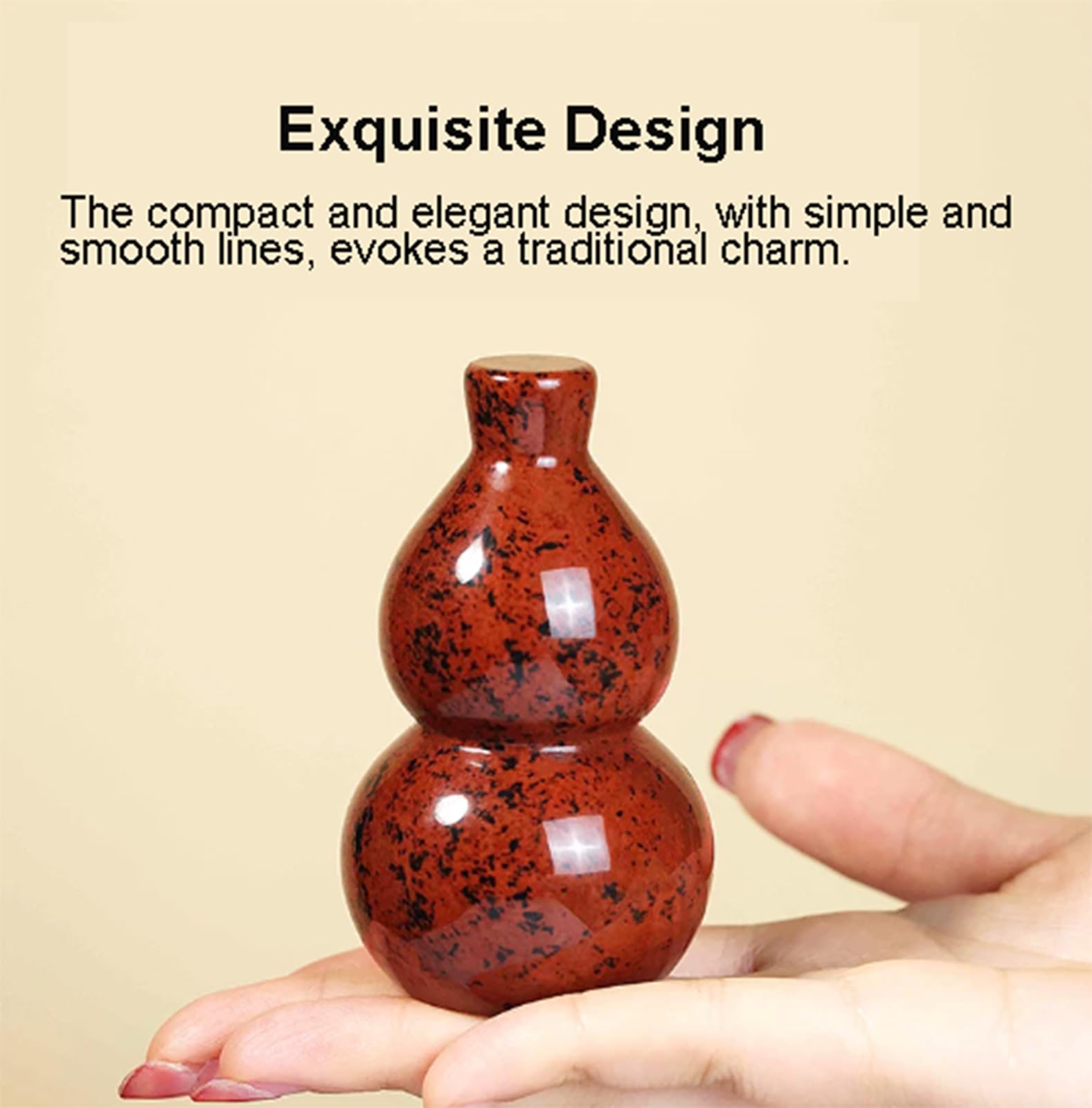 Figurine de calebasse Feng Shui en Obsidienne Rouge Naturelle, Sculpture en Cristal Chinois, Ornement décoratif sculpté à la Main pour Bureau à Domicile ou de Bureau,10cm