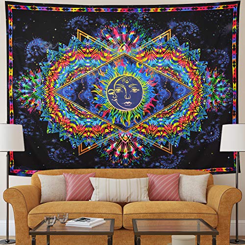 Galoker Trippy Tapestry Sun And Moon Tapestry Colorful Bohemian Mandala Hippy Tapestry Psychedelic Celestial Tapestry Wall Hanging For Home Decor(H51.2×W59.1 Inches) #TOP3