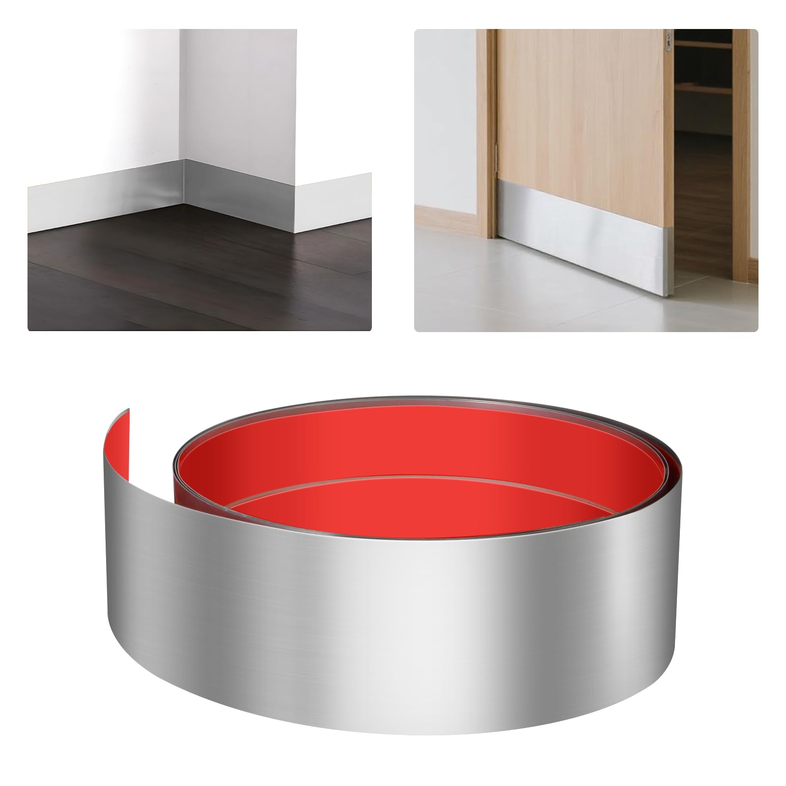 KIBBEH Stainless Steel Door Kick Plate 4" x 118" - Heavy Duty Adhesive Toe Kick Protector for Doors, Cabinets, Kitchen Islands, Scratch and Rust Proof, Fits Easily to Size-image-43