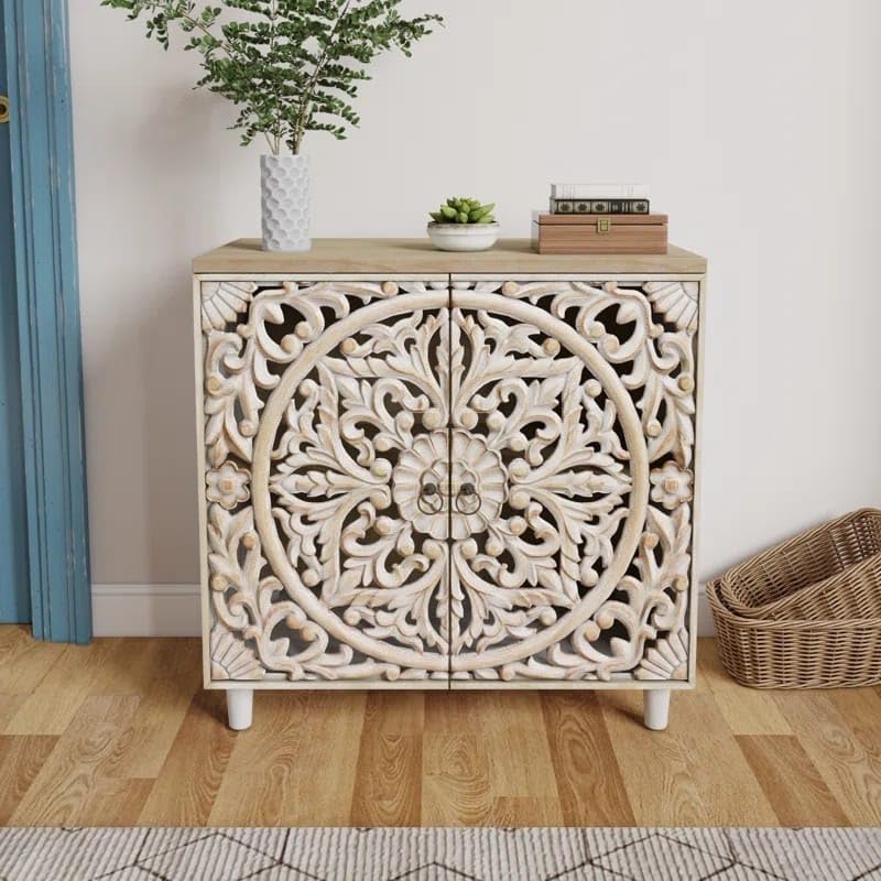 WOOD WHEEL Chester Mango Wood Multipurpose Storage Cabinet Wooden Dresser for Living Room, Bedroom, and Home-Antique White-image-16